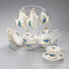 Porcelain tea set with metal rack JXSK005